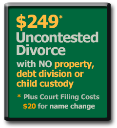 $249* Opelika Uncontested Divorce without property, debts or child custody and support agreement.