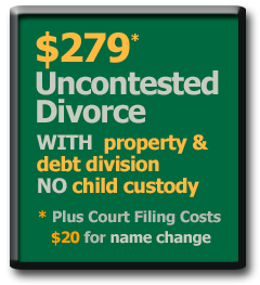 $279* Opelika Alabama Uncontested Divorce with property and debt division but no child custody and support agreement.